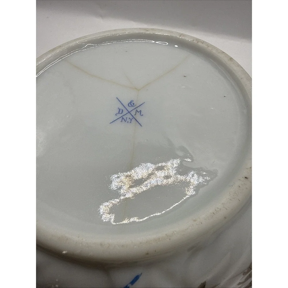 Vintage D&M NY Asian Style Porcelain Satsuma Cabbage Bowl Stamped Scalloped